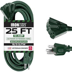 25Foot Outdoor Extension Cord with 3 Electrical Power Outlets -16/3 SJTW Durable